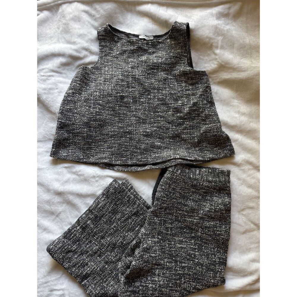 M.M.LaFleur 2 Piece Boucle Tweed Set Top M Pippa Pants 10 Black White Workwear